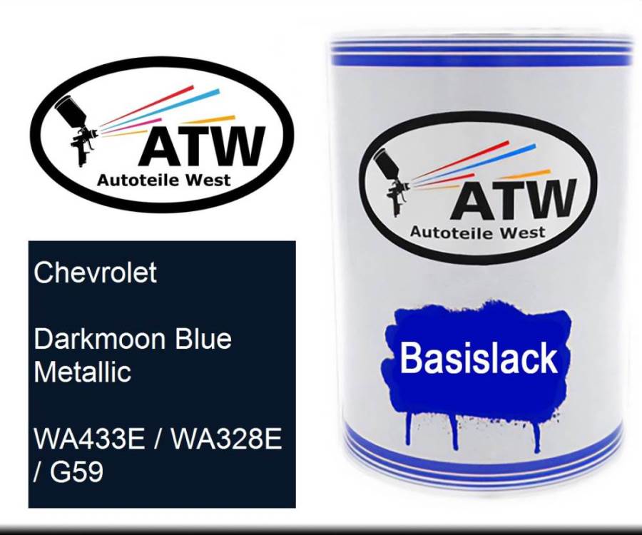 Chevrolet, Darkmoon Blue Metallic, WA433E / WA328E / G59: 500ml Lackdose, von ATW Autoteile West.